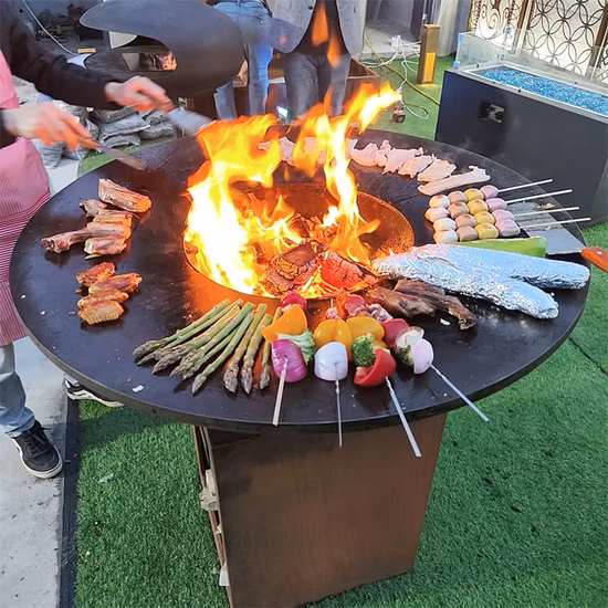 BBQ Fire Bowl Corten Steel Fire Pit with Grill Ring