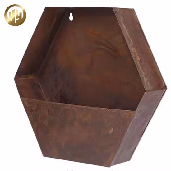 Vaso esagonale per fioriera con decorazione da parete in metallo arrugginito in acciaio corten